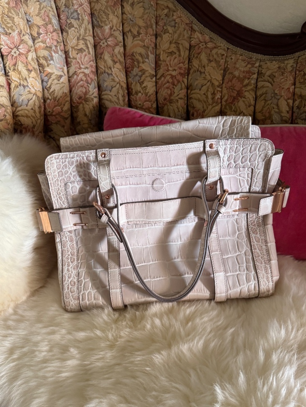 Kooba Bag Sabrina Blush Pink Croc-Print Tote Crocodile Gossip Girl purse NWT - Picture 3 of 16